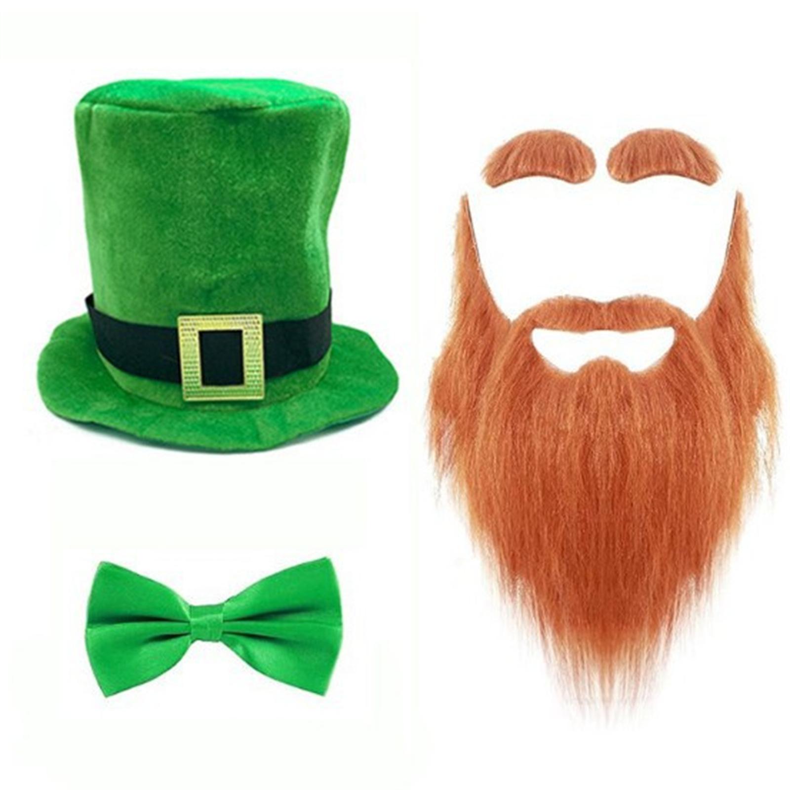 

Green Tall Hat Beard for Saint Patrick Day with Bowtie Festival Decors Irish National Day Gathering Party Costume Props T3