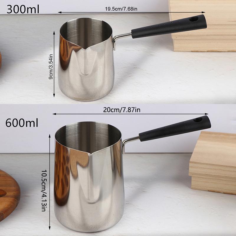 1Pc 350/600ML Long Handle Stainless Steel Coffee Pot With Pouring Spout Milk Butter Warmer Pot Stovetop Chocolate Melting Pan