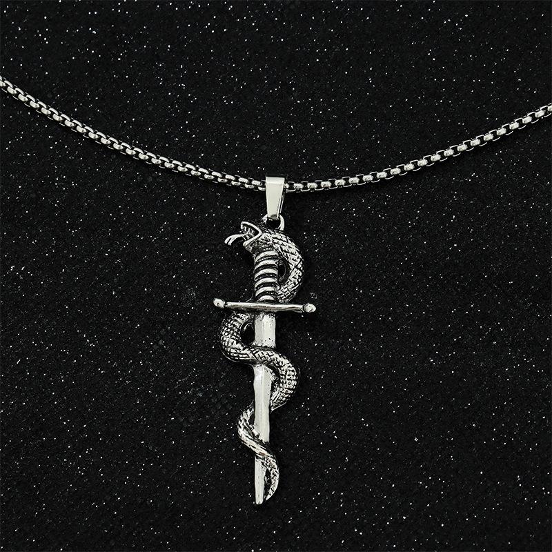 Snake Around Sword Necklace Retro Trend Punk Men'S Sweater Chain Jewelry Accessories