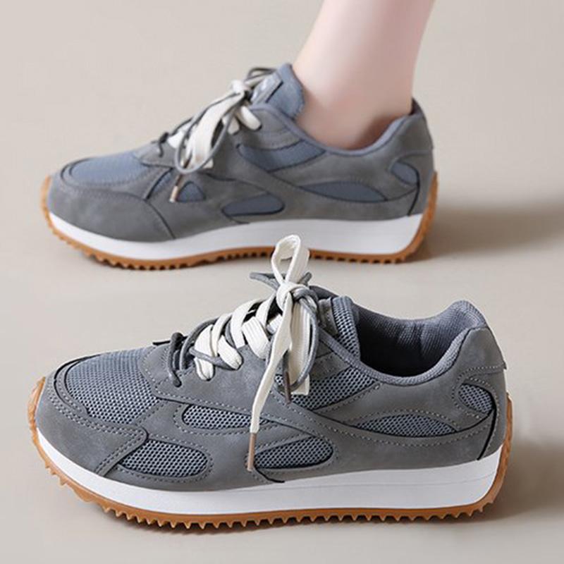 Fashion Gray Lace Up Sneakers for Women Breathable Mesh Sports Shoes Woman Autumn Winter Non Slip Soft Insole Vulcanize Shoes Mujer