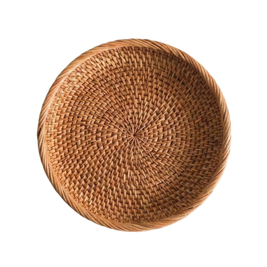 Rundes Serviertablett aus Rattan für Dinnerpartys und Dekoration, Obstkorb aus Rattan, Obstteller für den Couchtisch