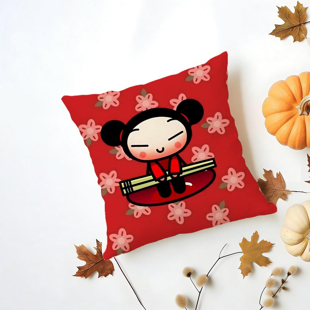 Kawaii PPucca Anime Cushion Cover Iceland Washable Linen Soft  for Daily Sofa Bed Home Room Decor