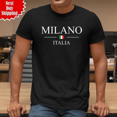 Milano Italia T-shirt da uomo con stampa bandiera italiana manica corta 100% cotone Top