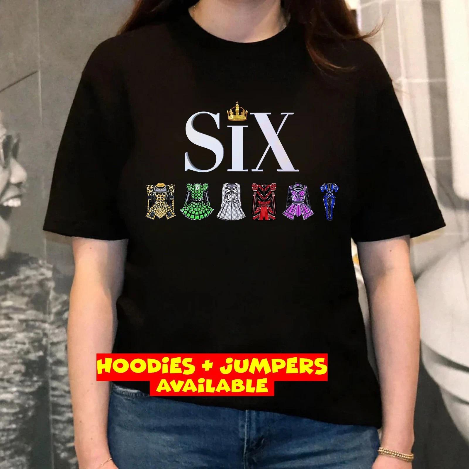 SIX Musical Inspired 100% Cotton T-shirt Mens Tees Top Queens Costume Graphic Broadway Fan Unisex Gift Top M