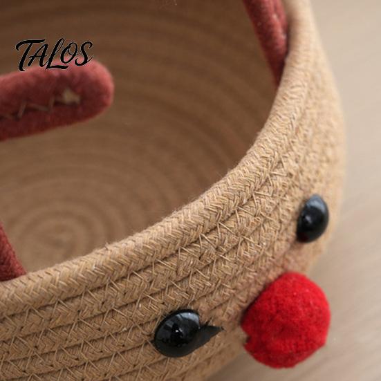 Sturdy Woven Container for Living Room Cute Reindeer Cotton Rope Storage Box, Large Capacity Soft Multi Purpose Box Fabric Basket, Decorative Sundries