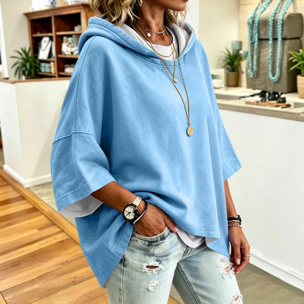 Women's Fashion Color Drawstring Hoodie Loose Fit Casual Sweatshirt