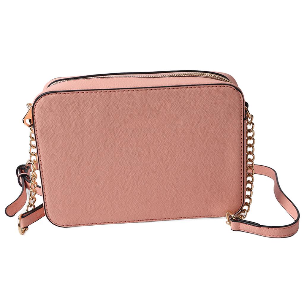 Women Chain Shoulder Bag Adjustable Large Capacity Zipper Vintage PU Shoulder Bag Pink Free Size