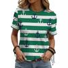 Stripe Color Blocked Digital Printing Fashion Trend Versatile Summer Women's Short Sleeved Round Neck T-shirt