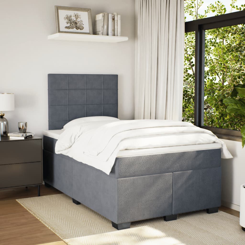 Box Spring Bed with Mattress Dark Gray 120 x 190 cm Velvet