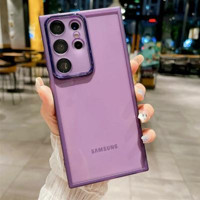 Transparent Silicone Case For Samsung Galaxy S25 S24 S23 Ultra S22 Plus S21 S20 FE A04S A05 A05S A06 A51 A71 A55 A54 With Glass Lens Film Protection