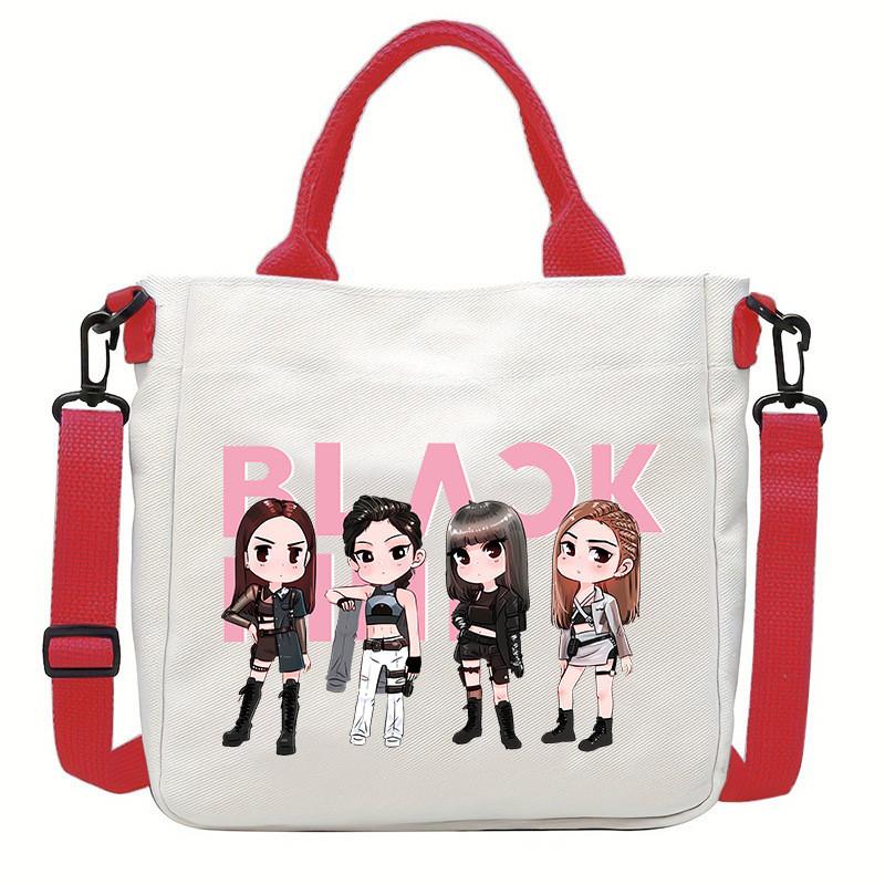 Rose Lisa Jennie Jisoo Printed Crossbody Bag Casual Canvas Shoulder Bags