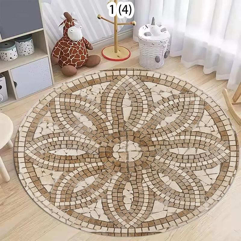 

Vintage Stone Pattern Round Carpet Retro Floral Area Rug Floor Mat for Living Room Bedroom Aesthetic Home Decor Large Carpet 80cm x 80cm