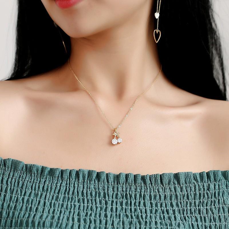 Niche Design Cherry Light Luxury Titanium Steel Necklace - Versatile Korean Style Clavicle Chain for Women