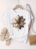 Damen Soft T-Shirt Atmungsaktiv Kurzarm Lässiges Party Oberteil Blumen & Leopard Streifen Design Lässig Vielseitig Schwarz & Weiß