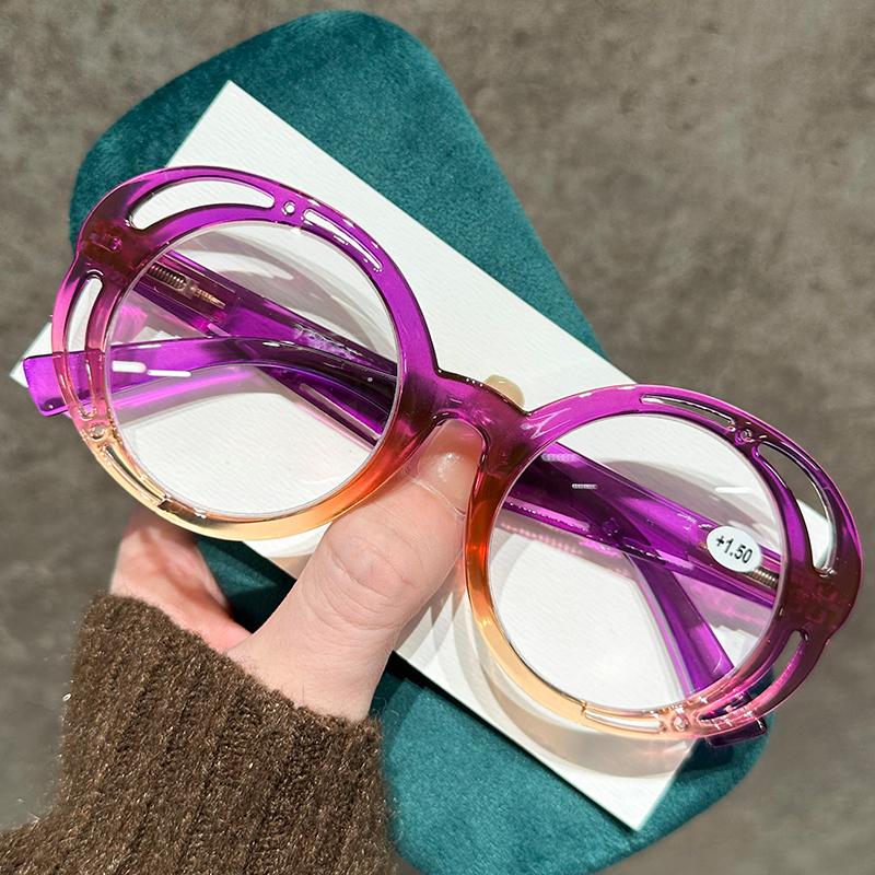 Colorful Large Round Frame Reading Glasses Women Men New Stylish Far Sighted Eyewear High Quality Prescription Glasses 0+1.0+4.0