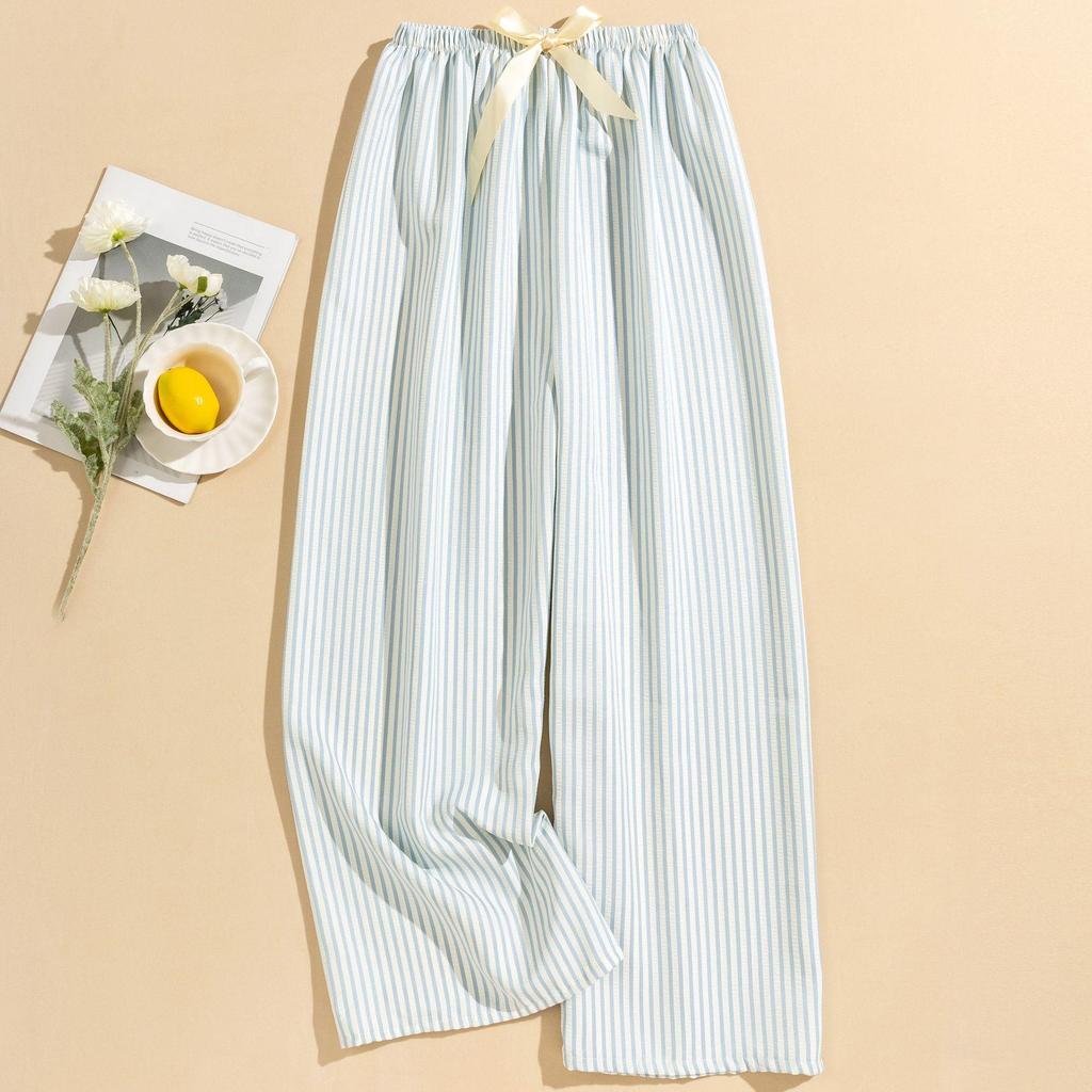 Women's Striped Pajama Pants - Summer Bubble Stripe, Slim, High Waist, Plus Size, Loose, Long Pants for Indoor/Outdoor Wear.