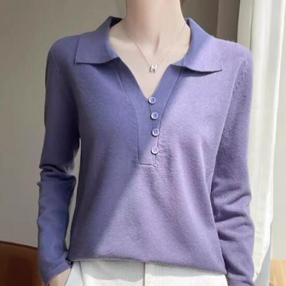 NaVaVa Solid V Neck Collar Long sleeVe Knit Shirt Nk3426