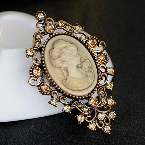 Vintage drahokamu Kytice Ženy Beauty Head Cameo Brož Pins Šperky Dárek