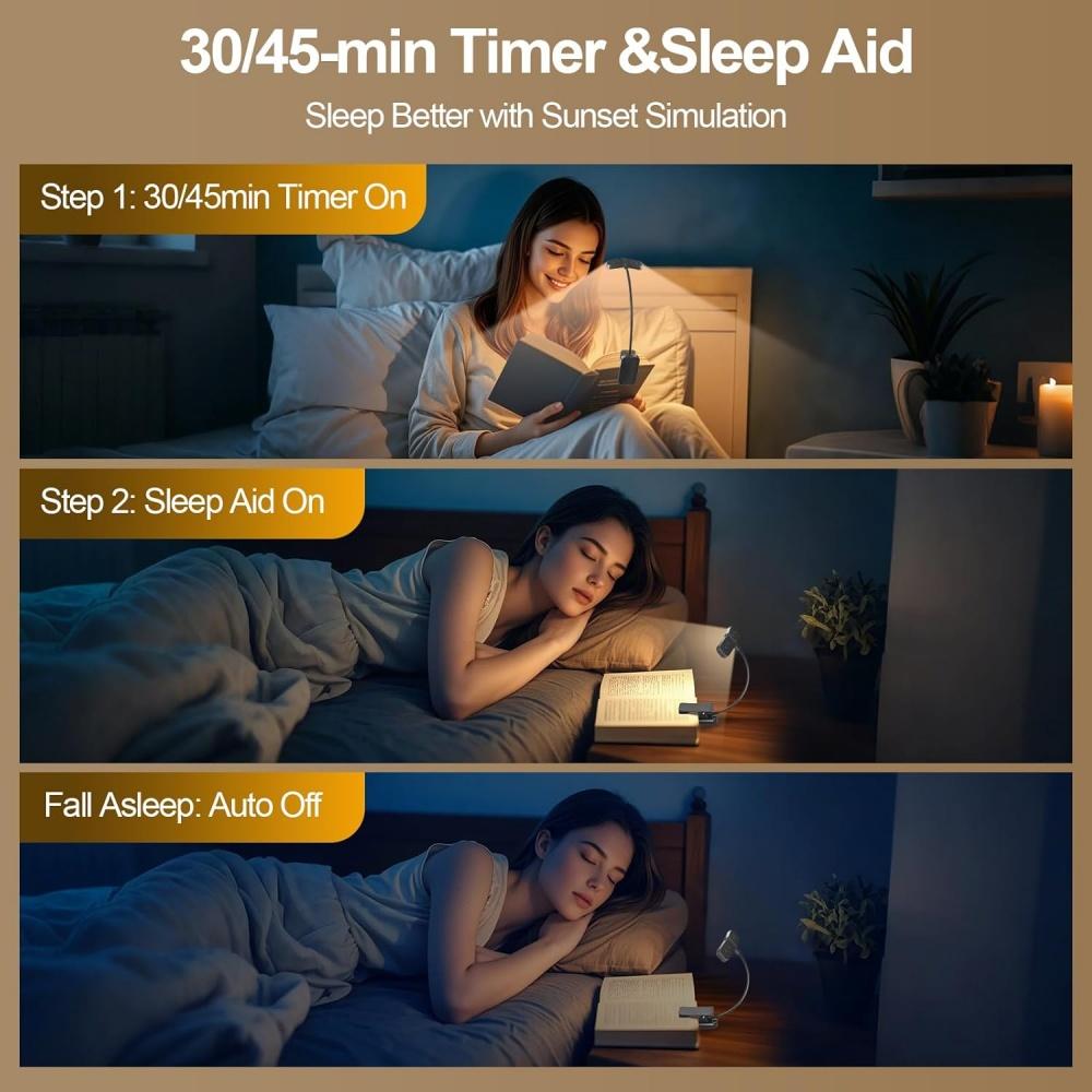 16 LED Wingy Book Light Rechargeable Book Lamp Reading Light in Bed 3 Color Temperatures Dimming Brightness Read Light Read Lamp