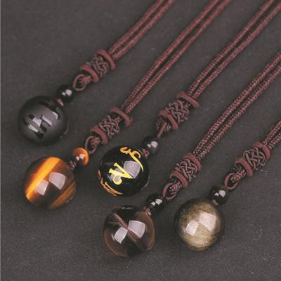 Natural Stone 16mm Black Obsidian Tiger Eye Stone Pendant Transfer Lucky Pendant Necklace