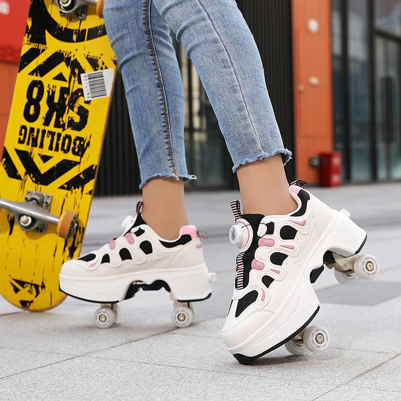 Children/Teenagers /Boys/Girls Shapeshifting Shoes Four-wheel Dual-use Roller Skates Double Row Walking Shoes Roller Skates