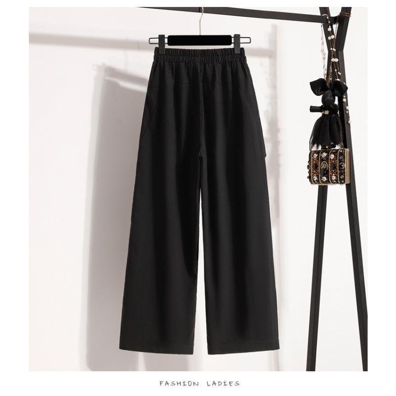 DIMANAF 2026 Pantalones de Verano para Mujer Tallas Grandes Cintura Elástica Oversize Moda Casual Larga Negro Liso