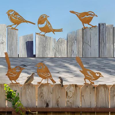  Piquet de jardin oiseau en fer forgé rouillé