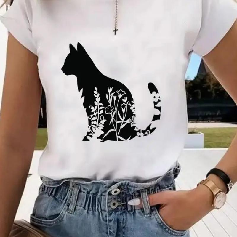 Short Sleeve Print Clothes Women Spring Summer FeUnisex Tee Fashion Cat Love Sweet Valentine Shirt Lady Graphic Tshirt Clothing