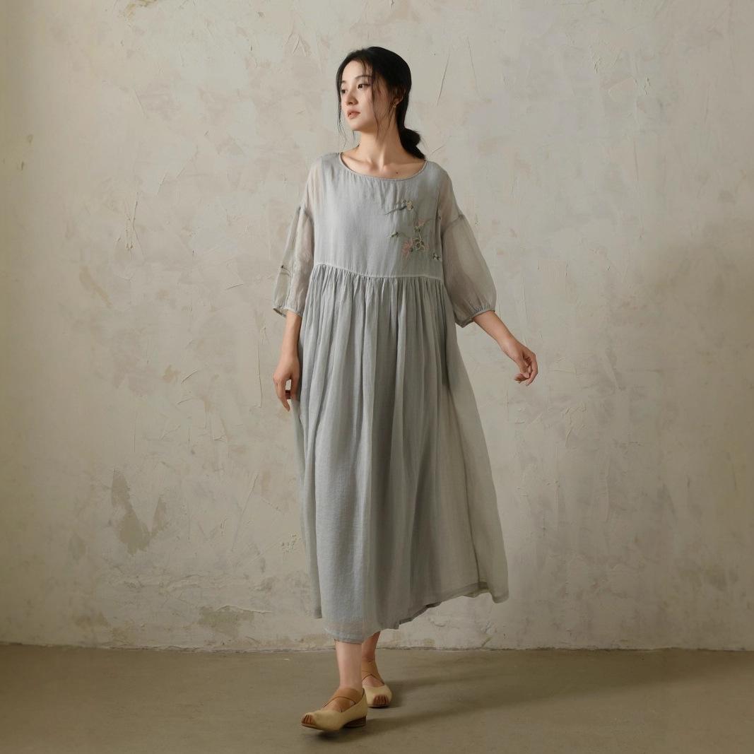 

Повседневное ретро летнее платье из льна с вышивкой для женщин Large