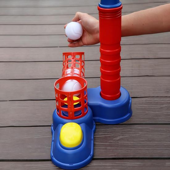 T-Ball Set for Kids Ball Launcher T Ball Stand Baseball Bat And 6 Baseballs Set Toddlers Outdoor Toys for Boys Girls