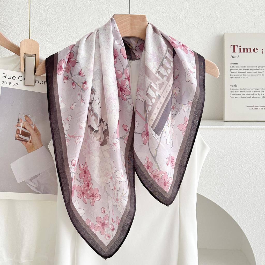 Chinese Camellia Red Cotton and Linen Feel Scarf Women's Small Square Scarf Spring, Autumn and Winter Thin Neck Multifunctional Scarf