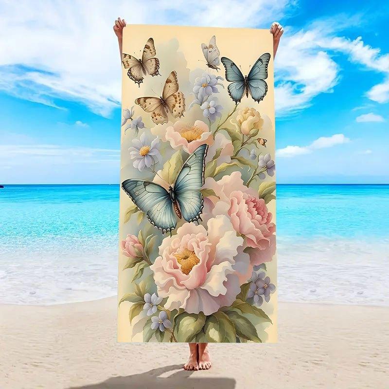 

Vibrant Floral Butterfly Extra Large Beach Towel, Soft Quick Dry for Yoga Swimming Running W30*H60(CM)