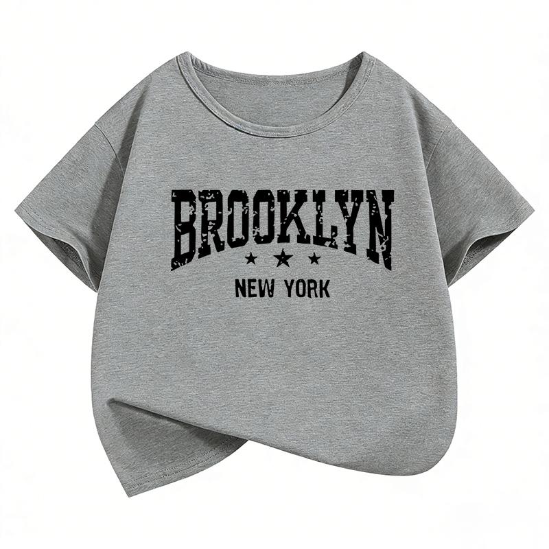 Fashion brooklyn Design T-Shirt Printed T Shirt Girls' Summer Clothes Short Sleeve Tops T-Shirts Cute Girls Clothing