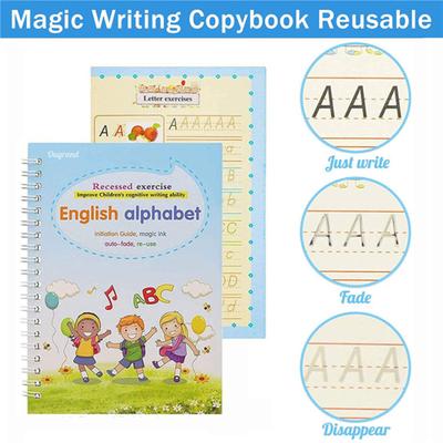 4 Peças/Conjunto Caderno de Caligrafia com Sulcos Kit Livro de Exercícios com Traçado de Letras Números Reutilizável Livro de Prática de Desenho Matemático para Crianças