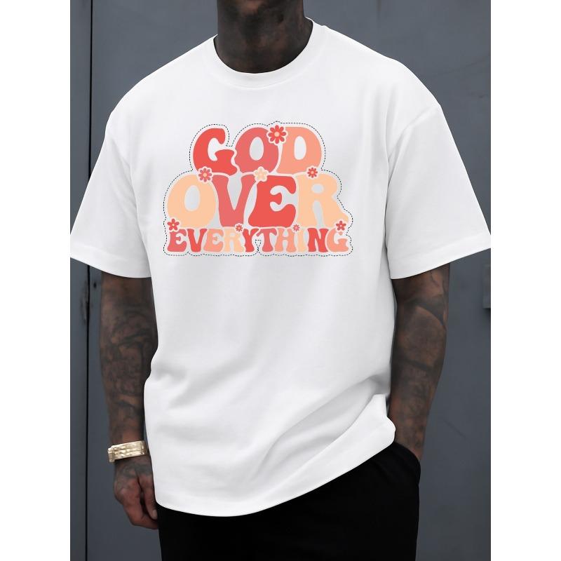European Size God Over Everything Tee Mens Graphic T Shirts White Casual 2026 Spring and Summer Clothing Unique Designs, Comfortable Activewear