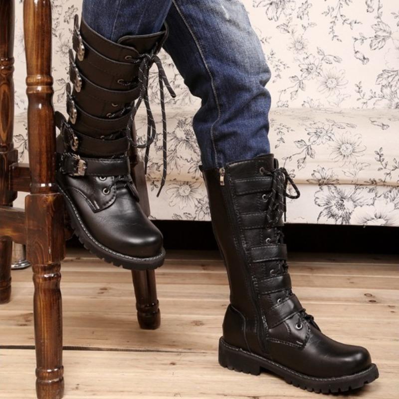 Fashion Large Size 46 Winter Men Long Cotton Boots Cool High Top Men Boots Fashion Leather Platform Boots Personalized Botas Para Hombre