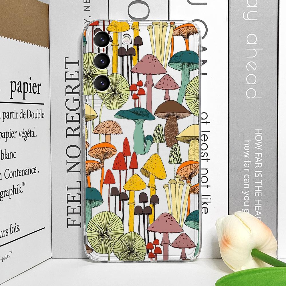 Cute Cartoon Frog Mushroom Phone Case for Samsung Galaxy S25 S24 S23 S22 Ultra S21 Plus S20 FE A55 Shockproof Clear Soft Covers