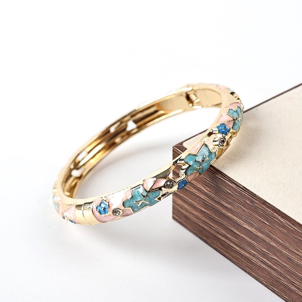 Pulsera de Flores de Colores Esmalte Pulsera de Mano para Mujer Artesanía Pulsera Vintage Cloisonné Niñas