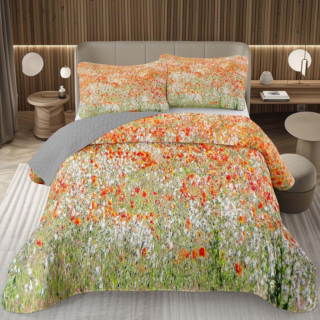 Kızlar Gençler için Romantik Çiçekli Yatak Örtüsü Seti Botanik Yorgan Tek Kişilik Bahçe Çiçekli Yorgan Seti Çift Taraflı Gri Kapitone Yatak Takımı