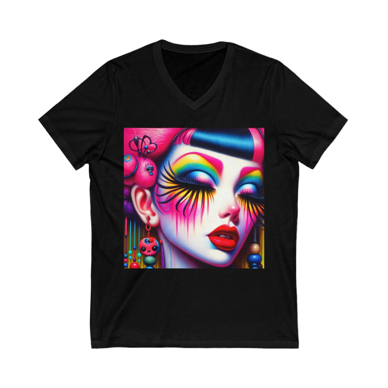 Goth Harajuku Girl Short Sleeve V-Neck Tee 100