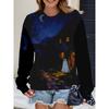 Womens Casual Hoodie With 3D Halloween Print Round Neck Lightweight Breathable Fabric