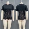 Nuovo Top Corto Estivo da Donna Sexy con Scollo Rotondo, Pizzo Trasparente e Inserti