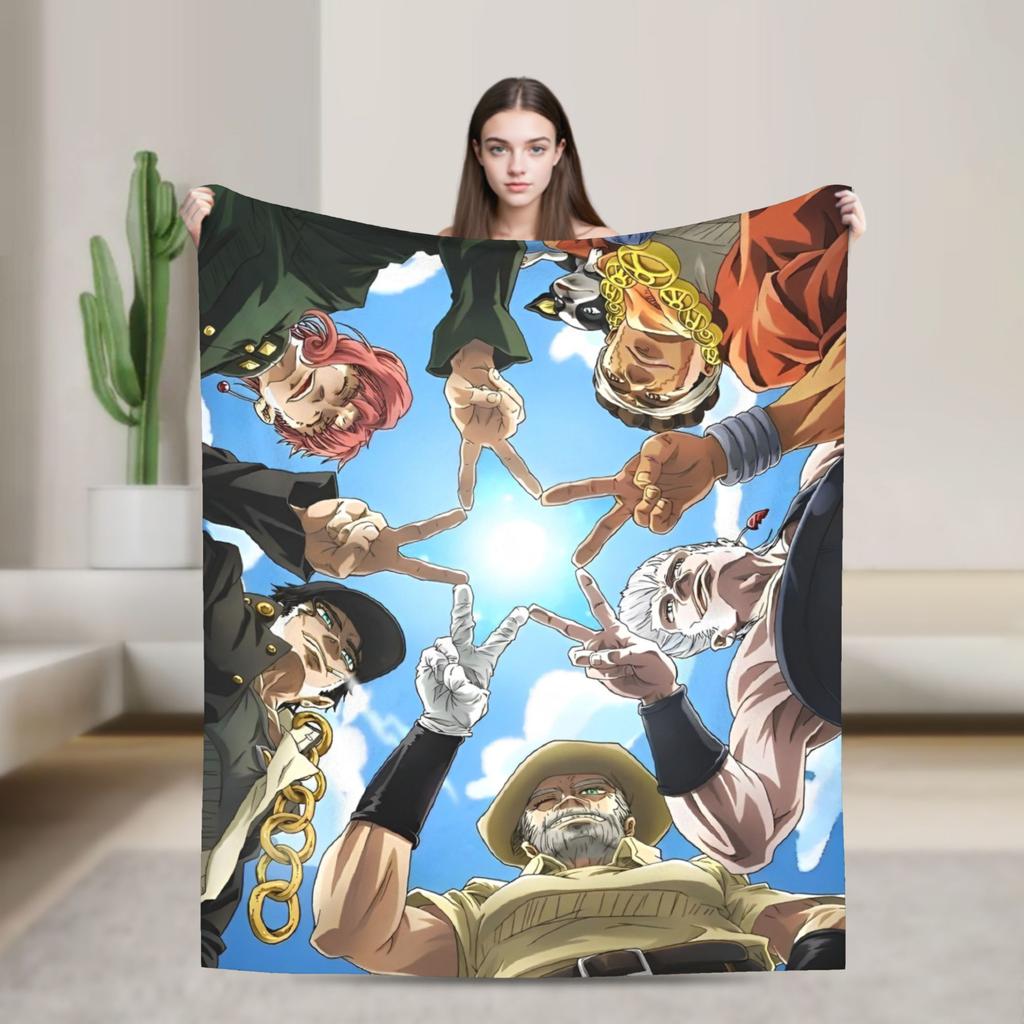 Bizarre Adventure Knitted Blanket Anime Flannel Throw Blanket Home Couch Decoration Soft Warm Bedspread