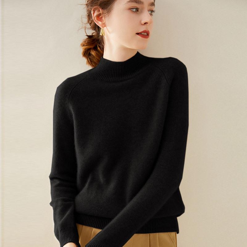 Women's Cashmere Half-High Collar Sweater - Thickened Wool Knit Base Layer for Autumn/Winter