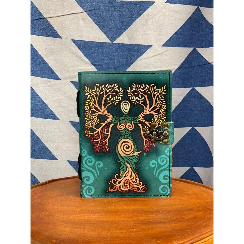Notizbuch „Mutter der Erde“, Leder-Notizbuch, Lebensbaum, antik geprägt, Tagesbindung mit buntem Aufdruck, Tagebuch für Frauen