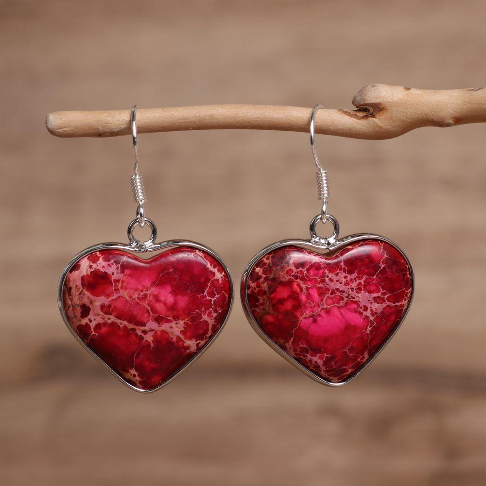 

Розовые Красные Серьги Сердце Натуральные Камни Серьги-подвески для Женщин Украшения Ручной Работы
