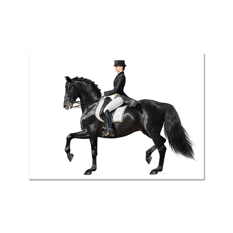 Classic Canvas Painting for Home Decor, Black Horse, Orange Horse, Racing, Wall Art, Riding Woman Pictures, Living Room