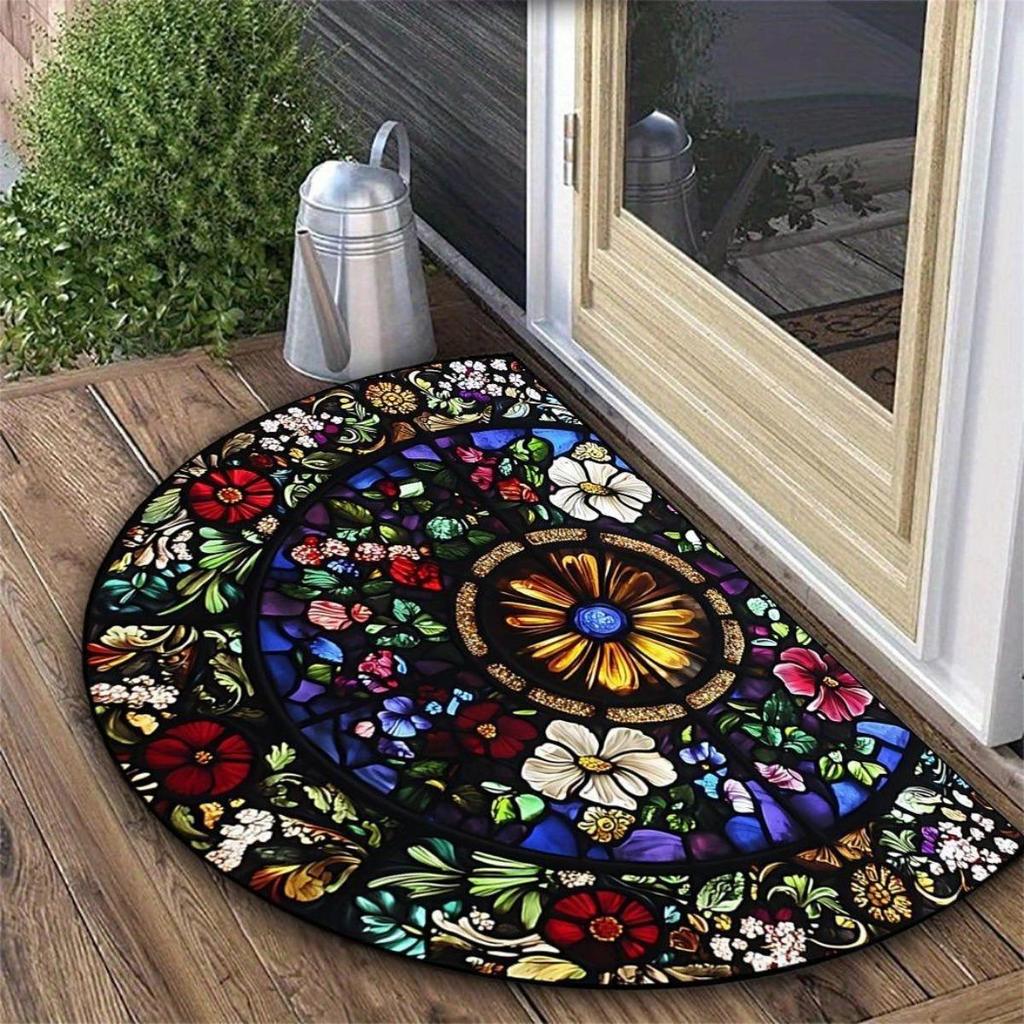 Half Round, Stone Patterned Floor Mat, Thick, Soft, Suede, Suitable for Porch and Living Room Decoration, Machine Washable, Anti Slip, Wear-resistant