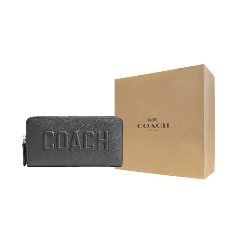 Coach Accordion Wallet 19 Logo Pattern Zipper Closure Leather Wallet Men wallet Charcoal-Gray CW715-CHR