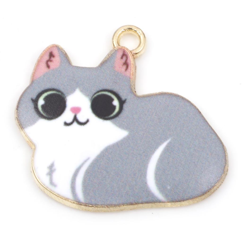10 PCs Cartoon Enamel Cat Animal Charms Cute Gold Color Metal Pendants for DIY Necklace Bracelets Jewelry Making 23mm x 22mm